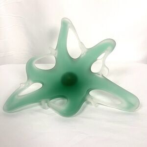 Vintage Mid Century Modern Seaform Green Satin Frosted Splash Bowl Amoeba 12"